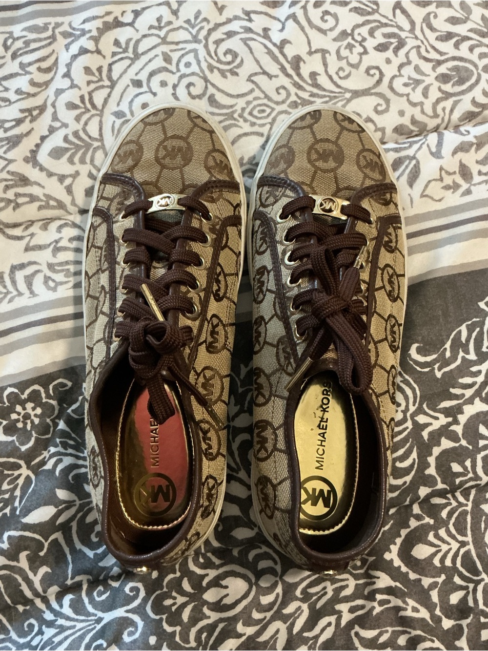 Michael Kors Brown Logo Canvas Lace-Up Sneakers